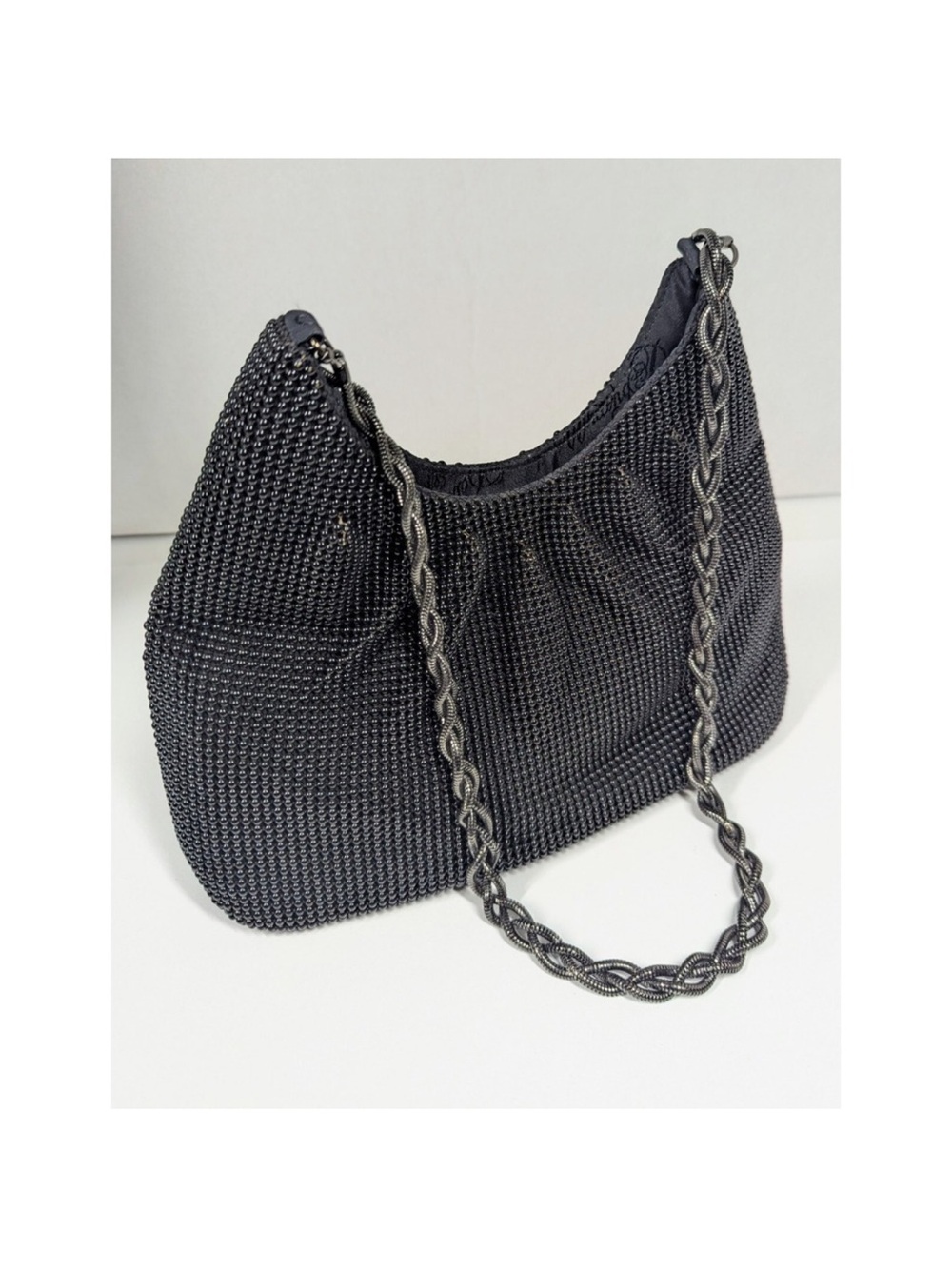 Whiting & Davis Black Mesh Braided-Chain Shoulder Bag